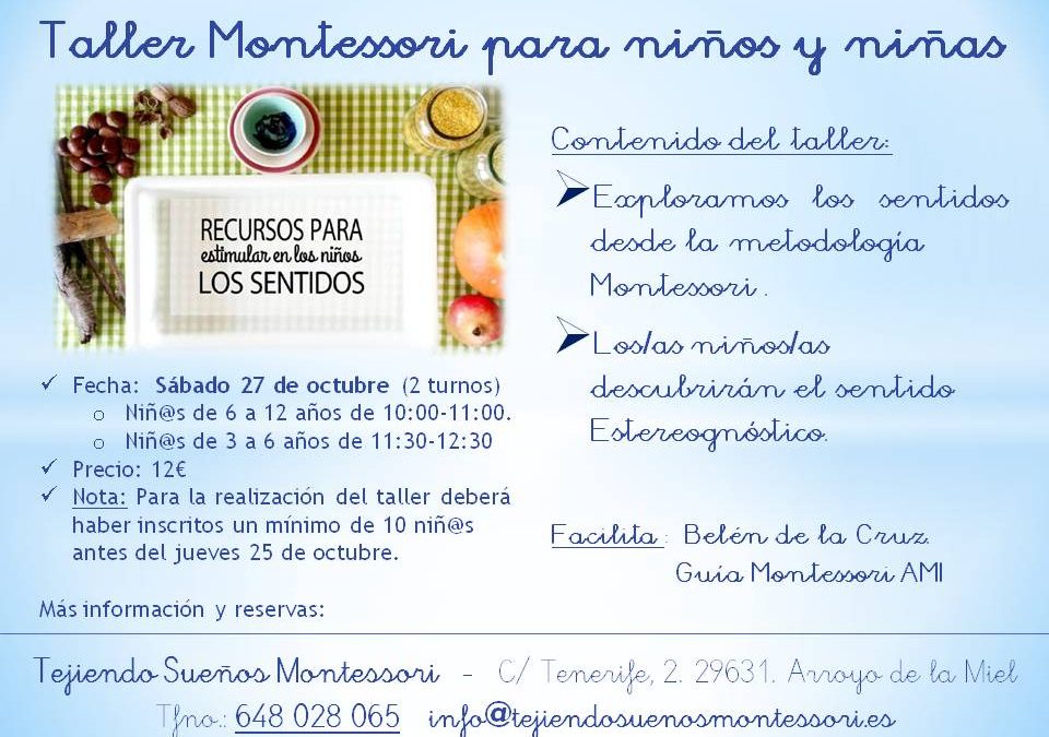 Taller Montessori para niños y niñas, exploramos los sentidos